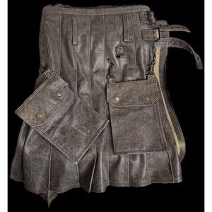 Got-Kilt Club Handmade Adjustable Utility Black Cow Leather Kilt For Men Size 32